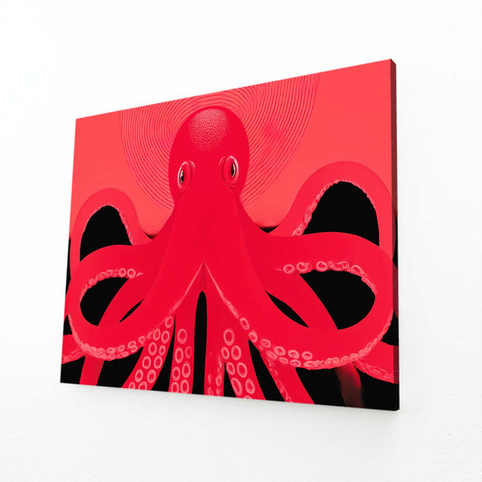 Scarlet Poster Octopus Wall Art – angled canvas view on white background