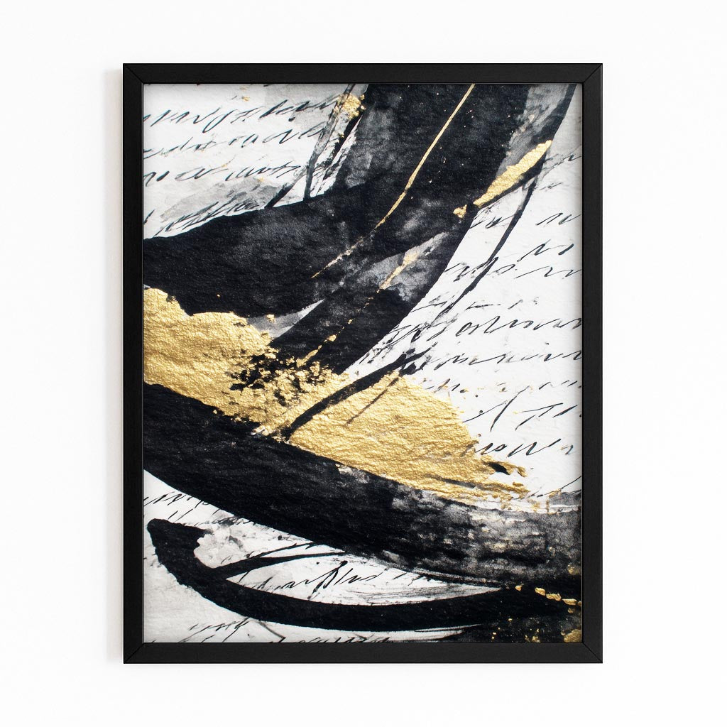 Script Stroke Gold Wall Decor – with Premium Black frame on white background