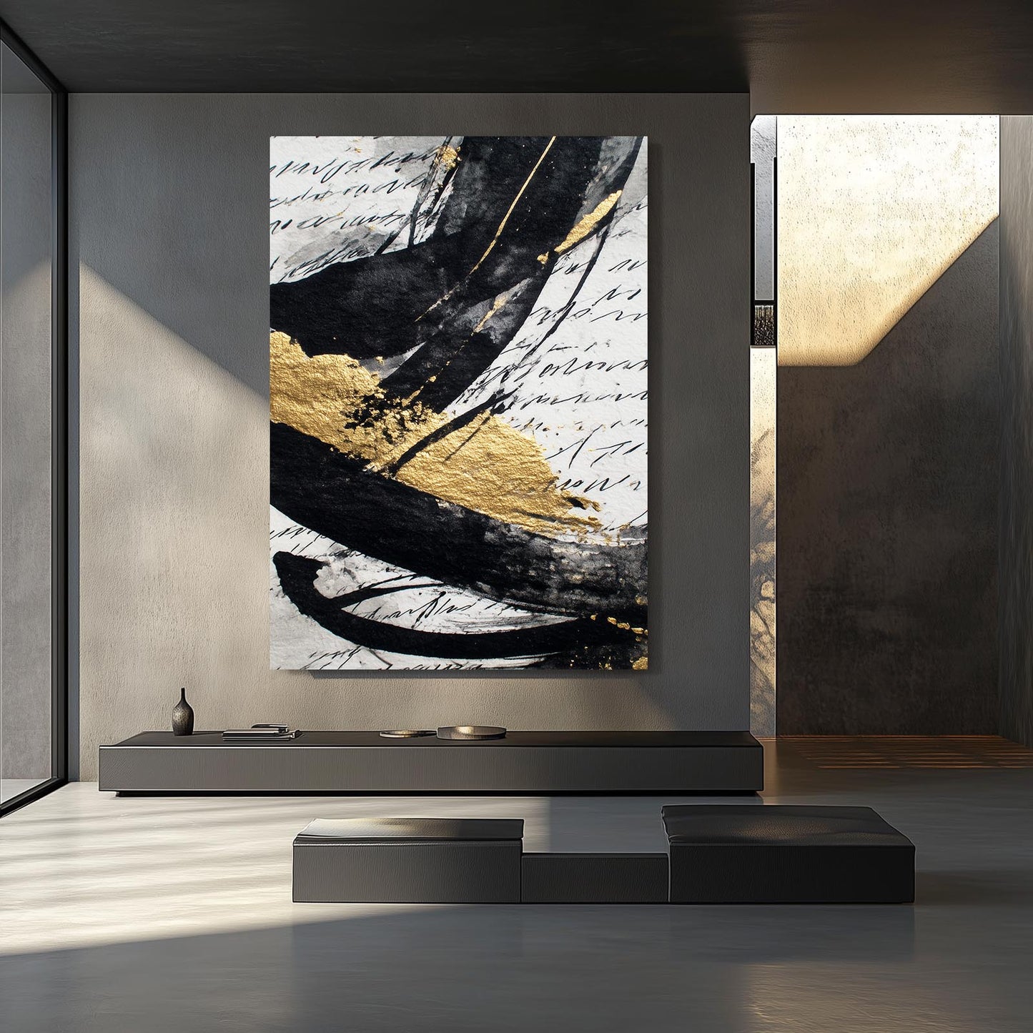 Script Stroke Gold Wall Decor – styled in a furnished interior