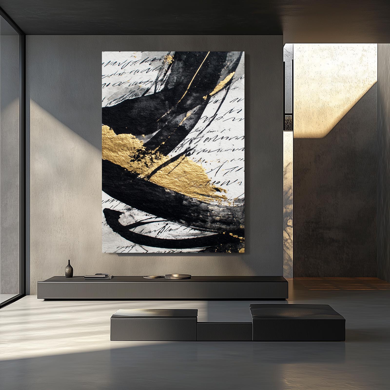 Script Stroke Gold Wall Decor – styled in a furnished interior