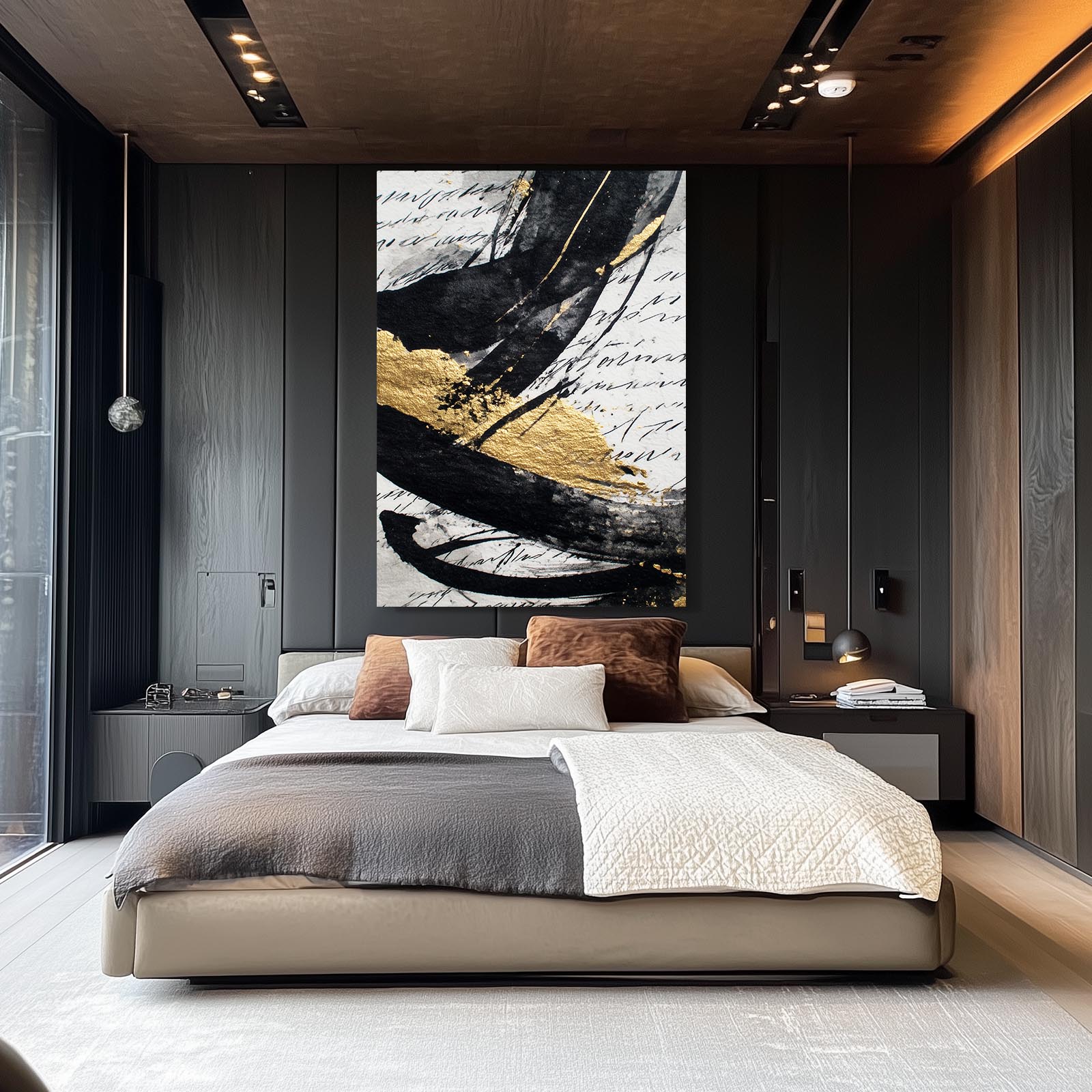 Script Stroke Gold Wall Decor – styled in a furnished interior