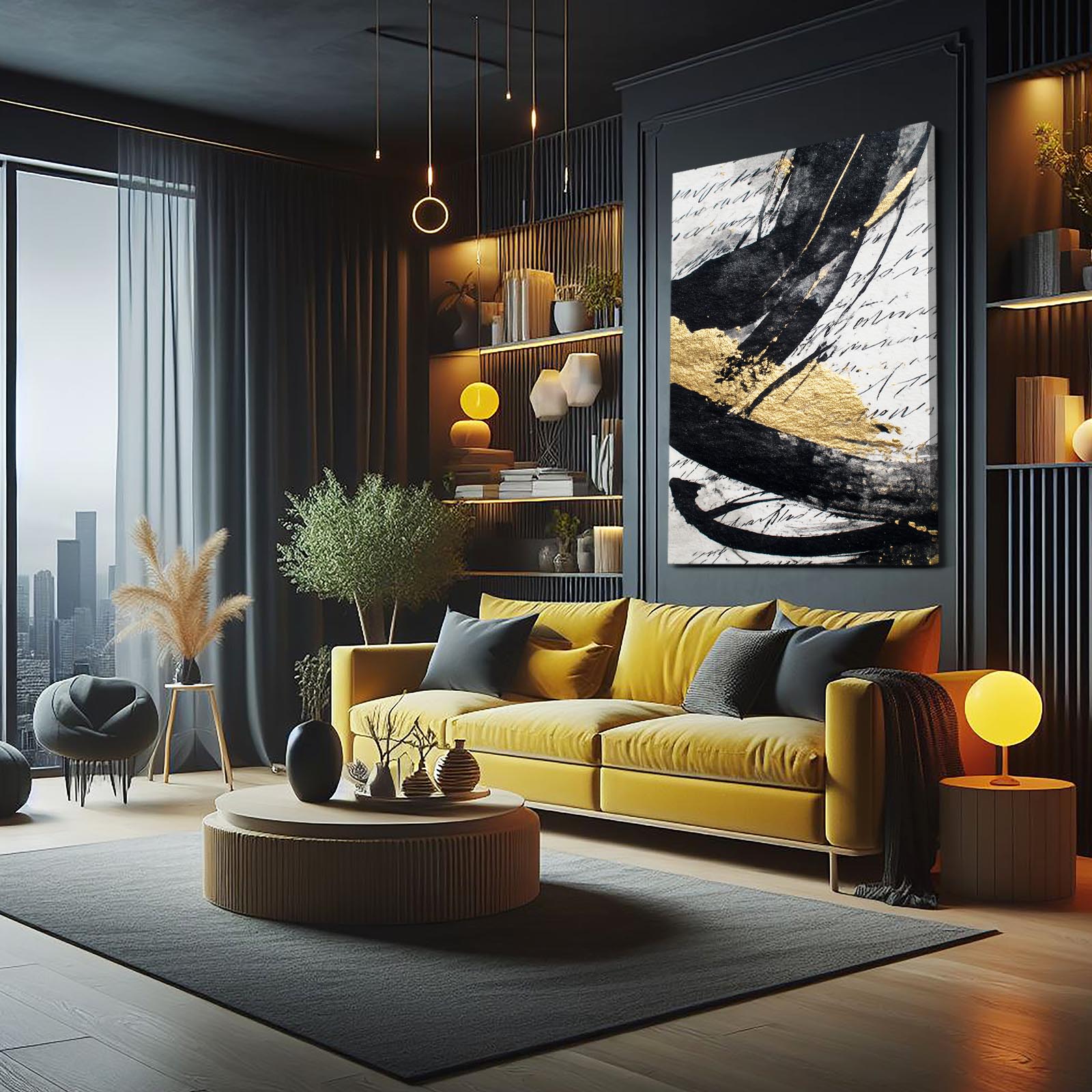 Script Stroke Gold Wall Decor – styled in a furnished interior