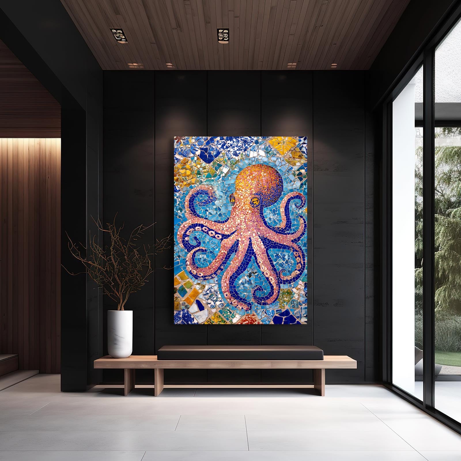 Sea Glass Mosaic Octopus Prints – styled in a furnished interior