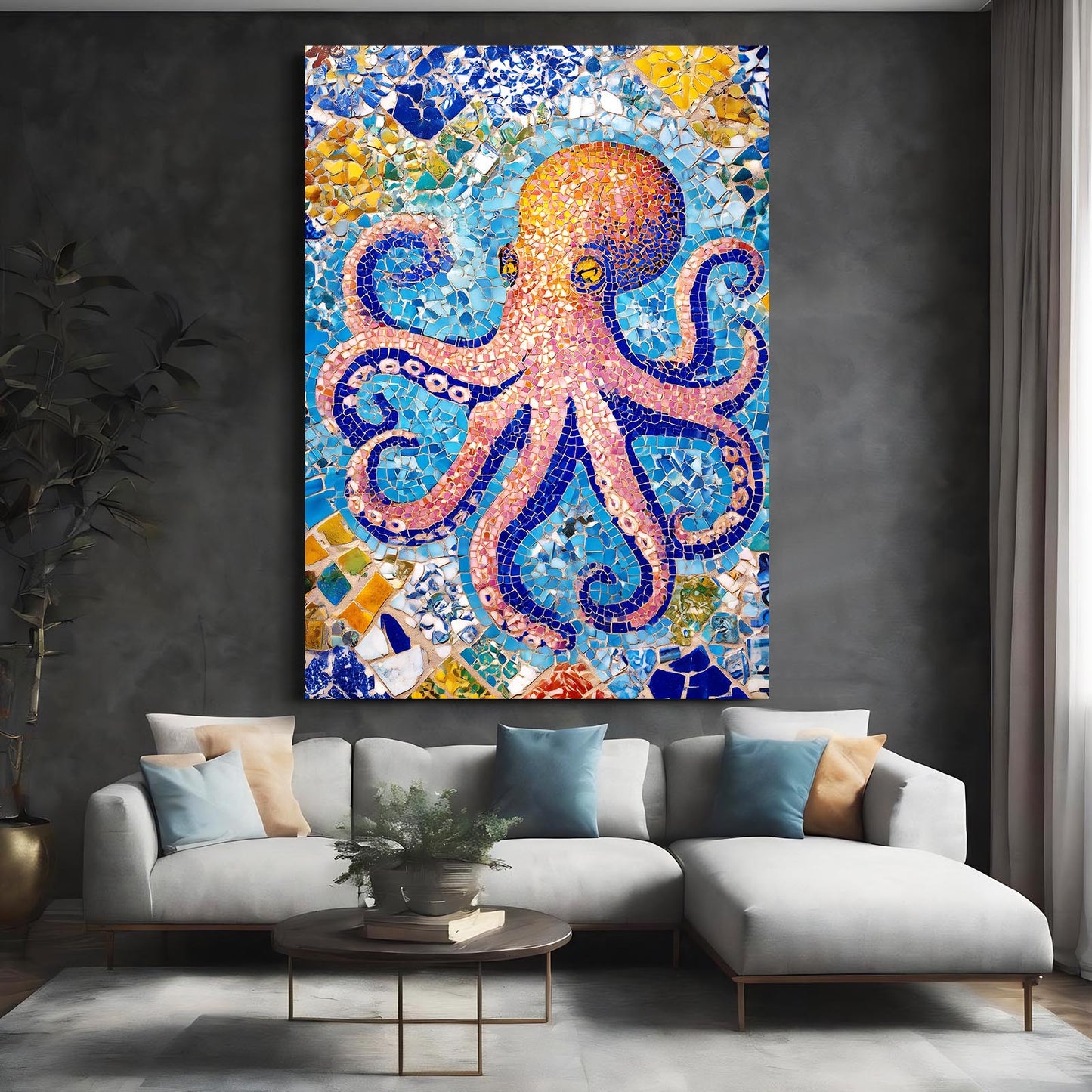Sea Glass Mosaic Octopus Prints – styled in a furnished interior
