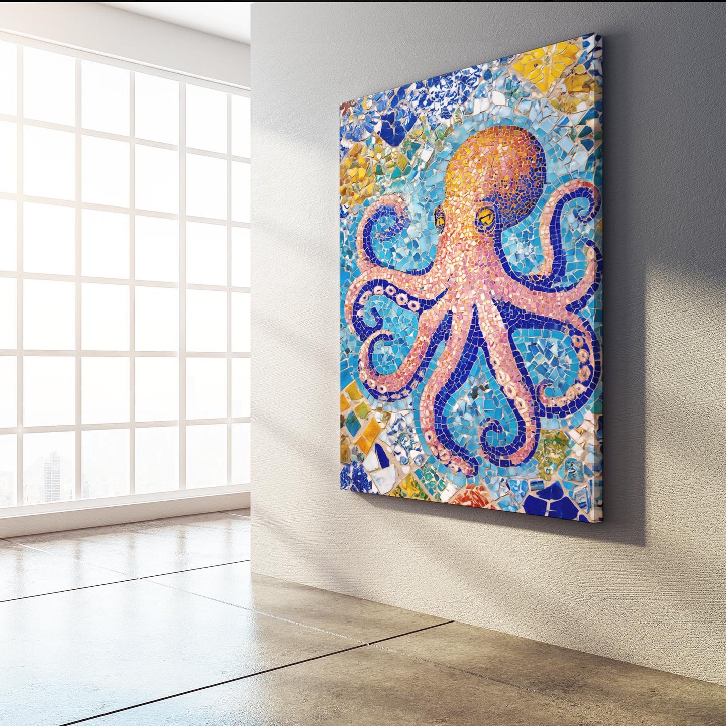 Sea Glass Mosaic Octopus Prints – styled in a furnished interior