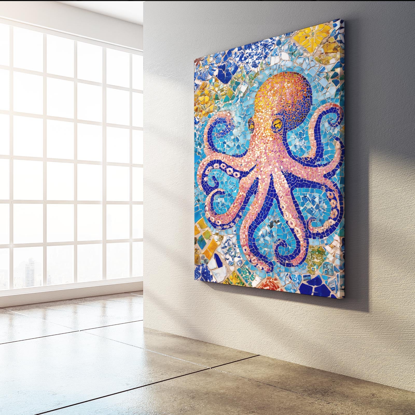 Sea Glass Mosaic Octopus Prints – styled in a furnished interior