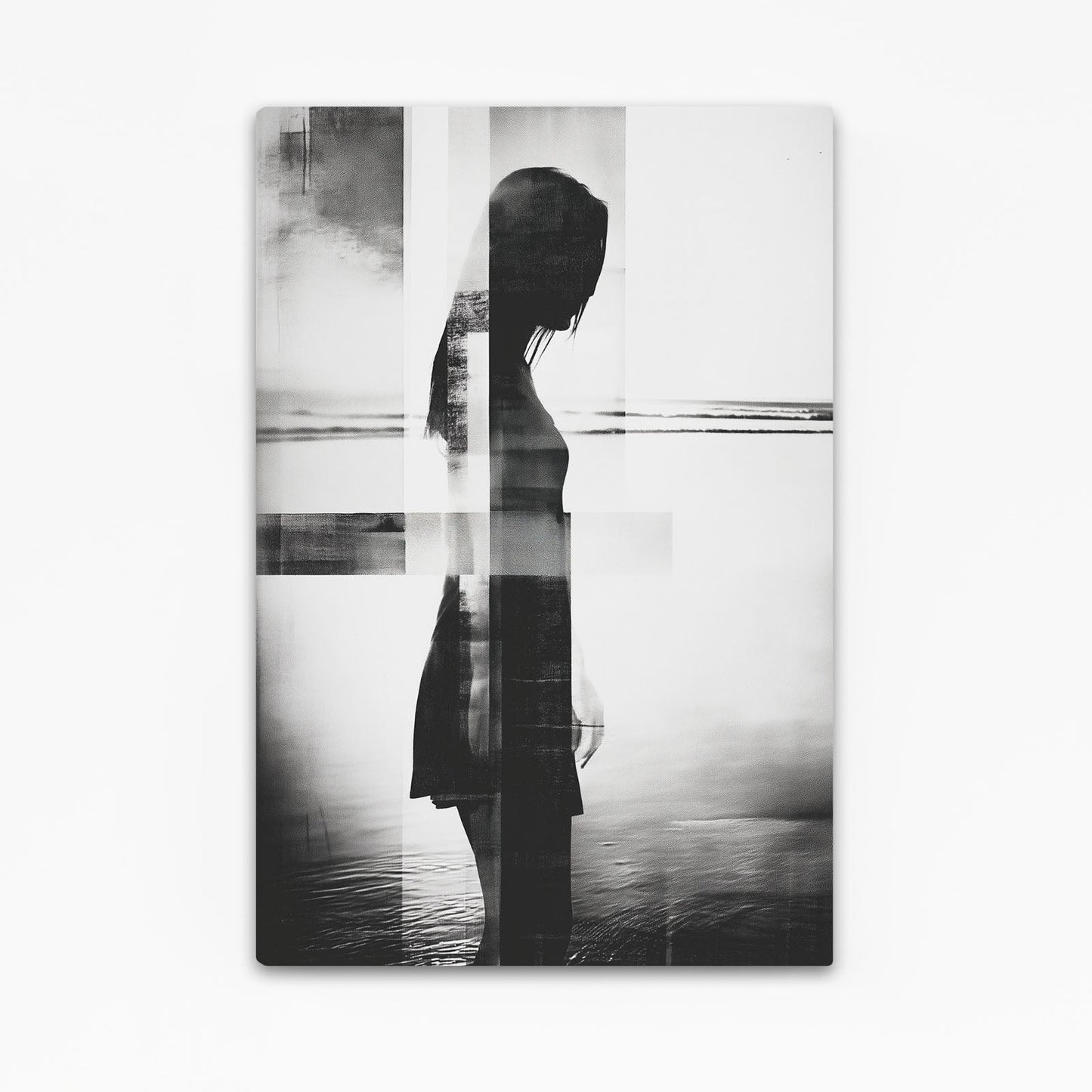 Sea Silhouette Photography Print – woman's silhouette filled with sea waves, double exposure