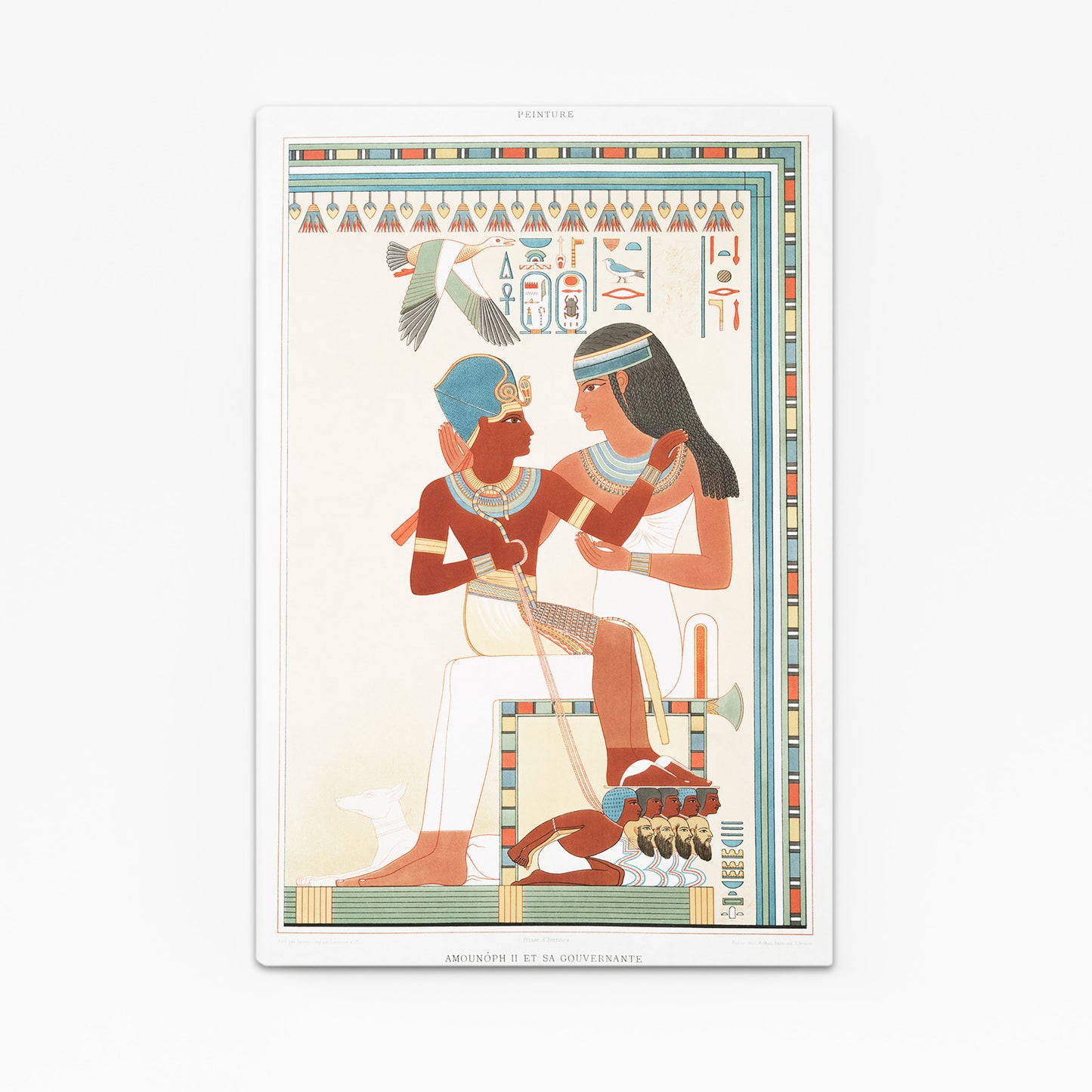 Seated Couple Illustration Egyptian Canvas – angled canvas view on white background