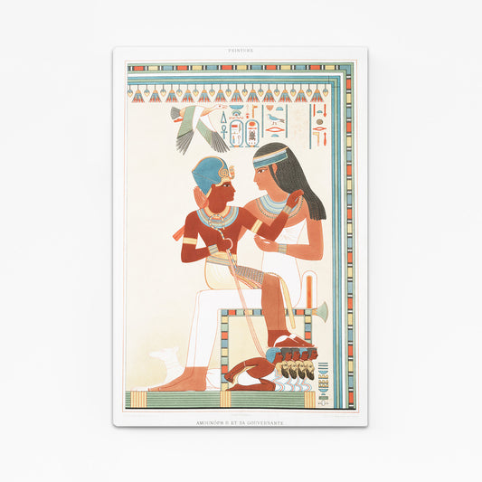 Seated Couple Illustration Egyptian Canvas – angled canvas view on white background