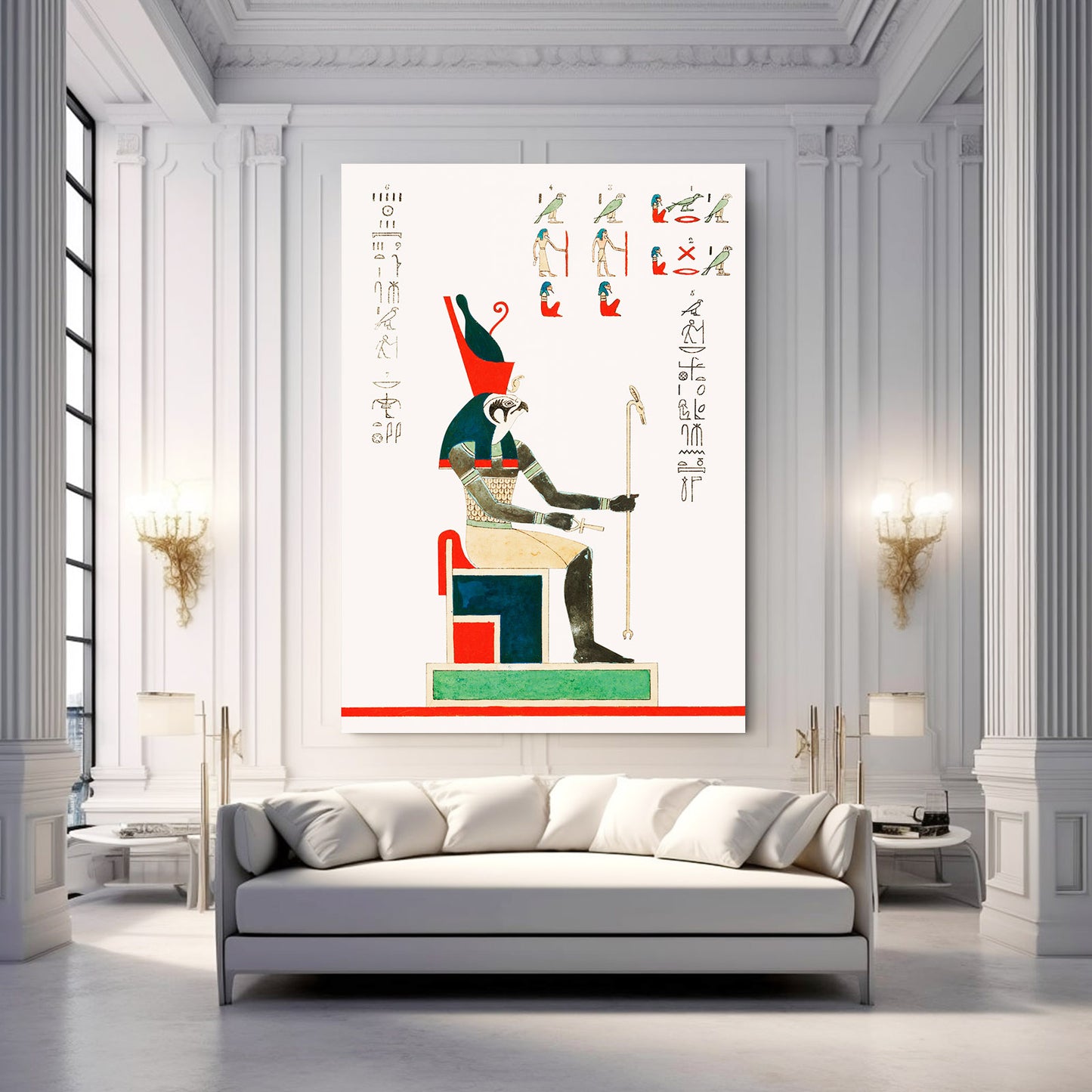 Seated Pharaoh Sketch Egyptian Prints – styled in a furnished interior