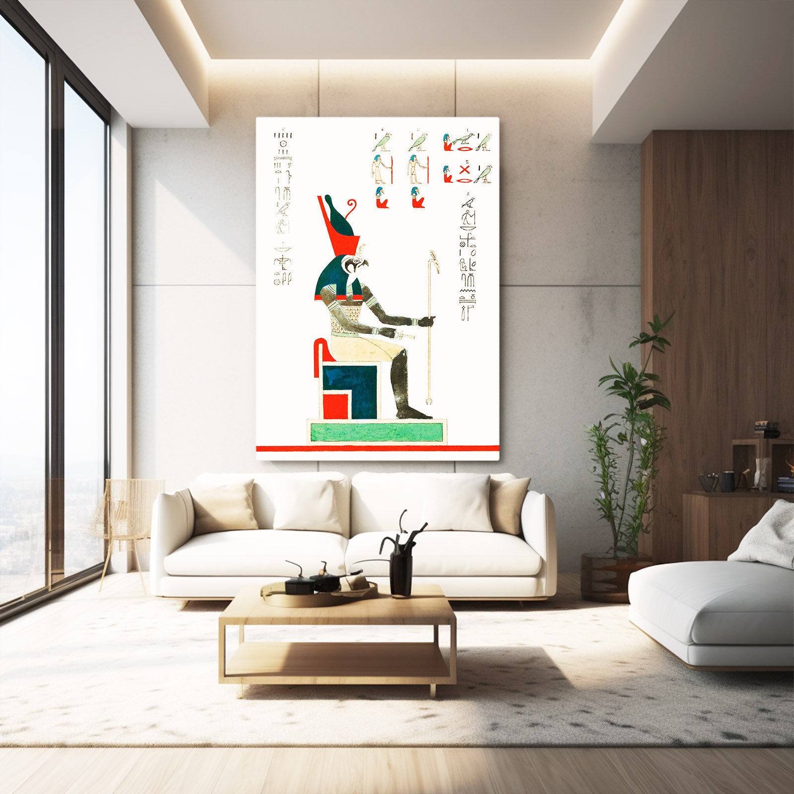 Seated Pharaoh Sketch Egyptian Prints – styled in a furnished interior