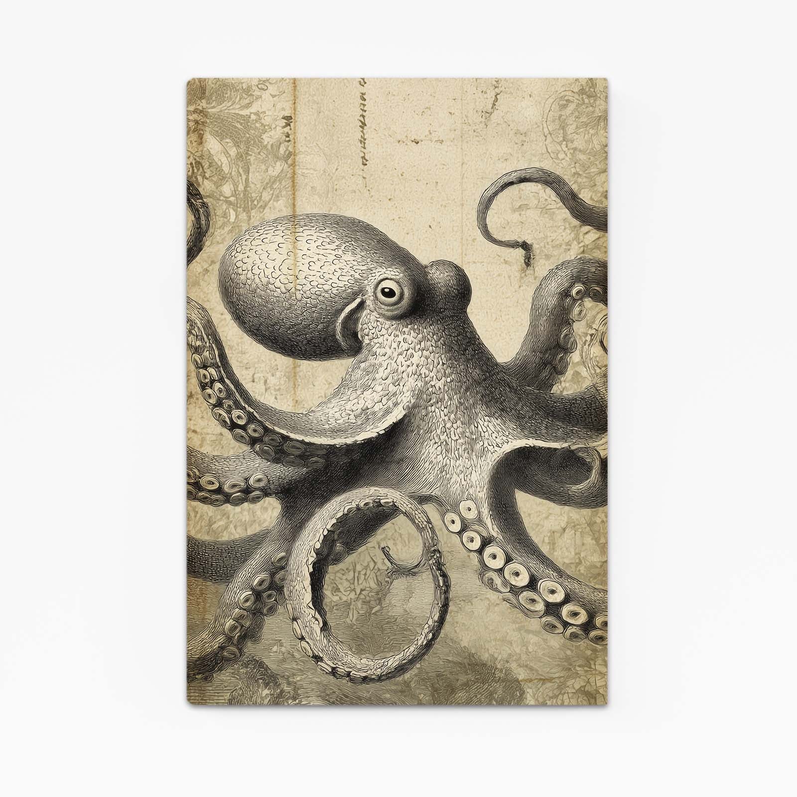 Sepia Etching Octopus Wall Decor – sepia etching octopus canvas print