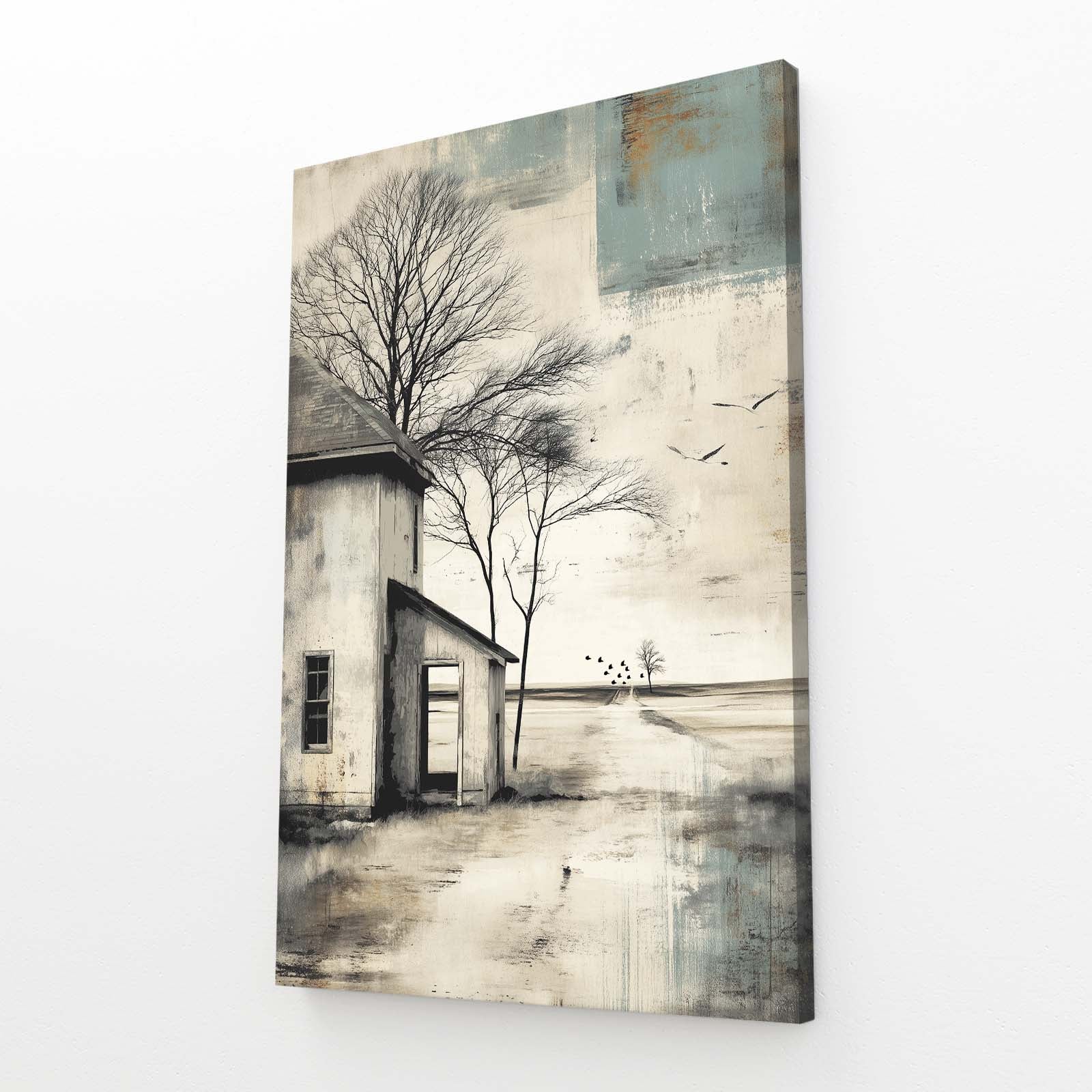 Sepia Farmhouse Sketch Farmhouse Wall Art – angled canvas view on white background