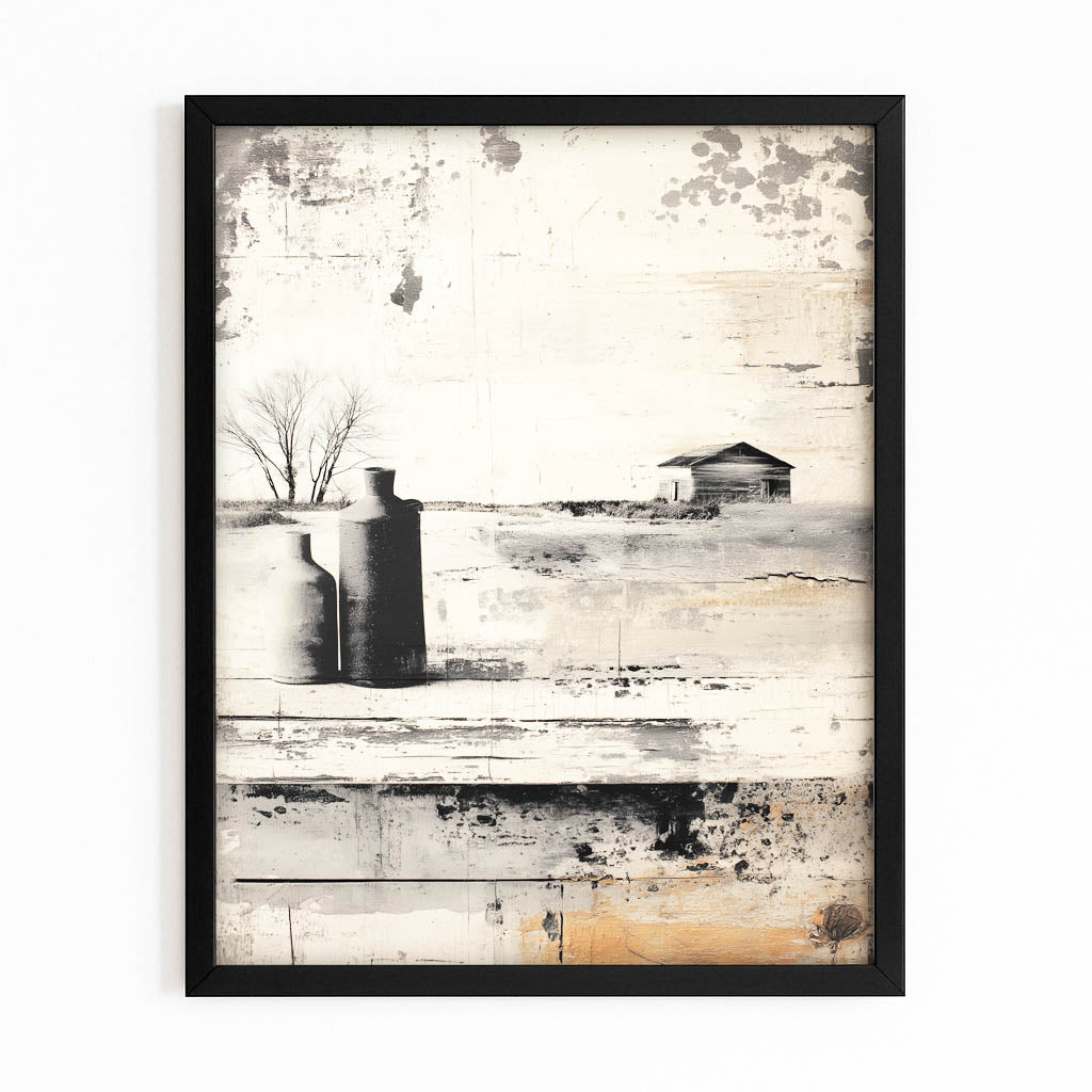 Sepia Grain Silo Sketch Farmhouse Art – with Premium Black frame on white background