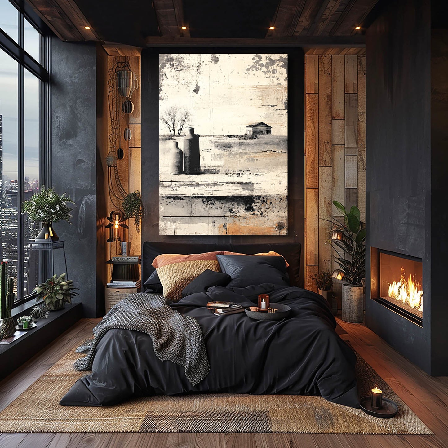 Sepia Grain Silo Sketch Farmhouse Art – styled in a furnished interior