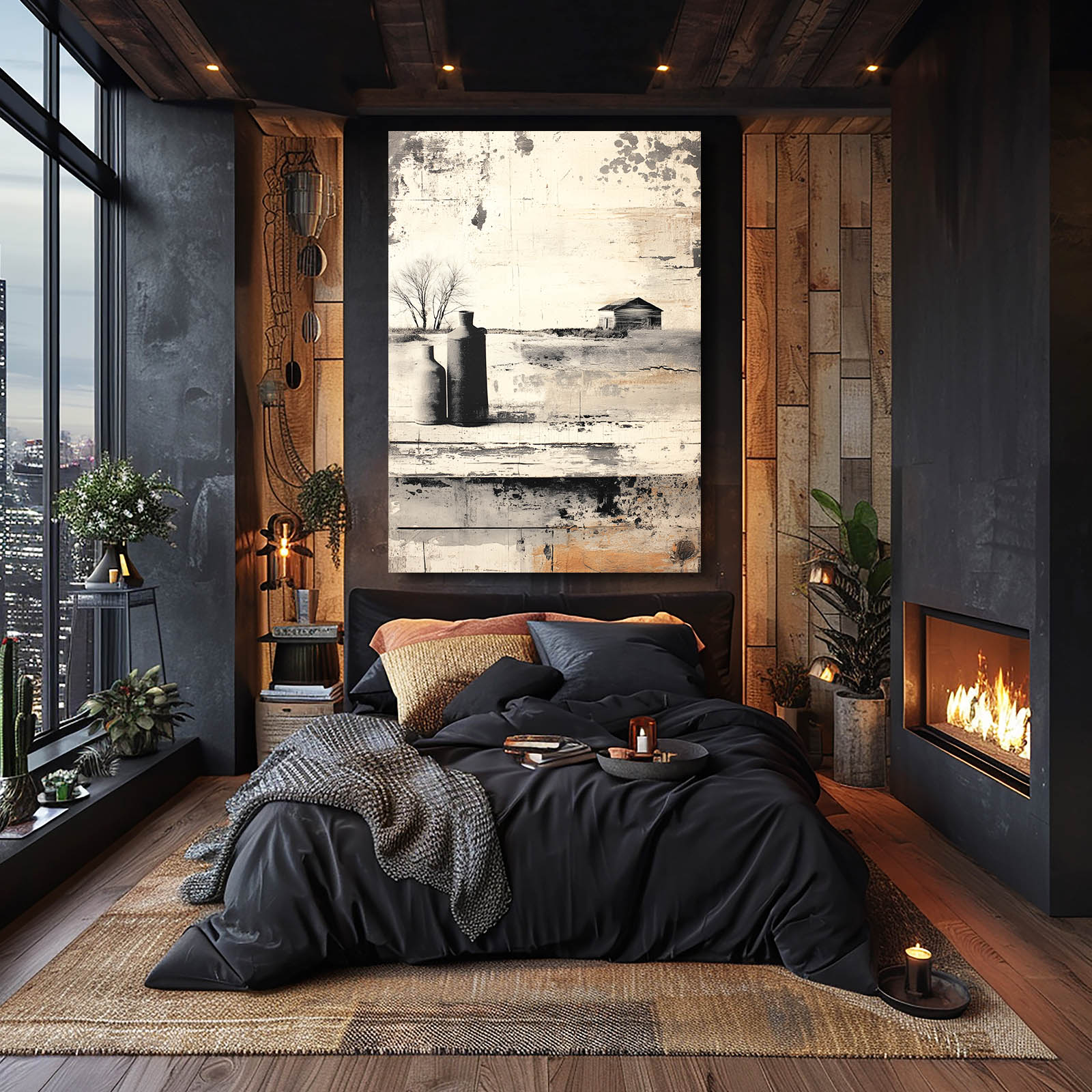 Sepia Grain Silo Sketch Farmhouse Art – styled in a furnished interior