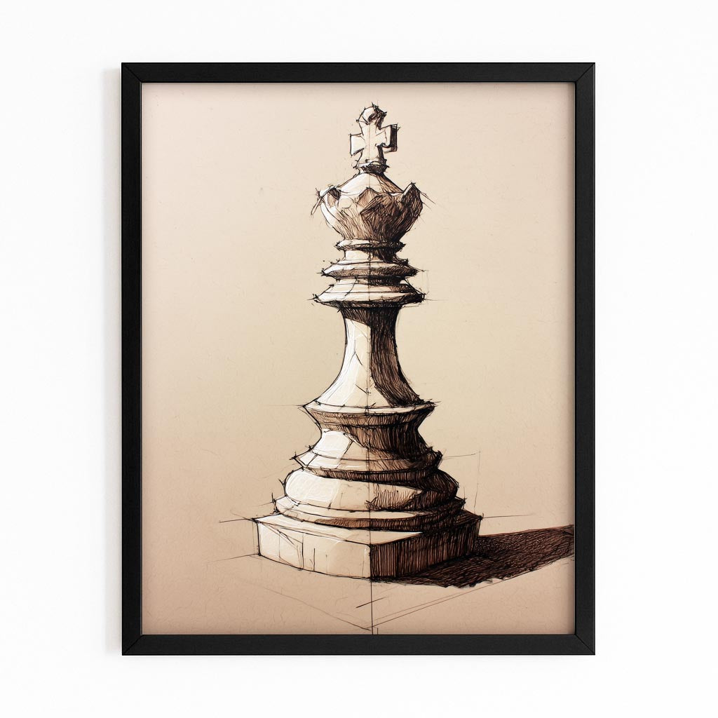 Sepia Queen Study Chess Canvas – with Premium Black frame on white background