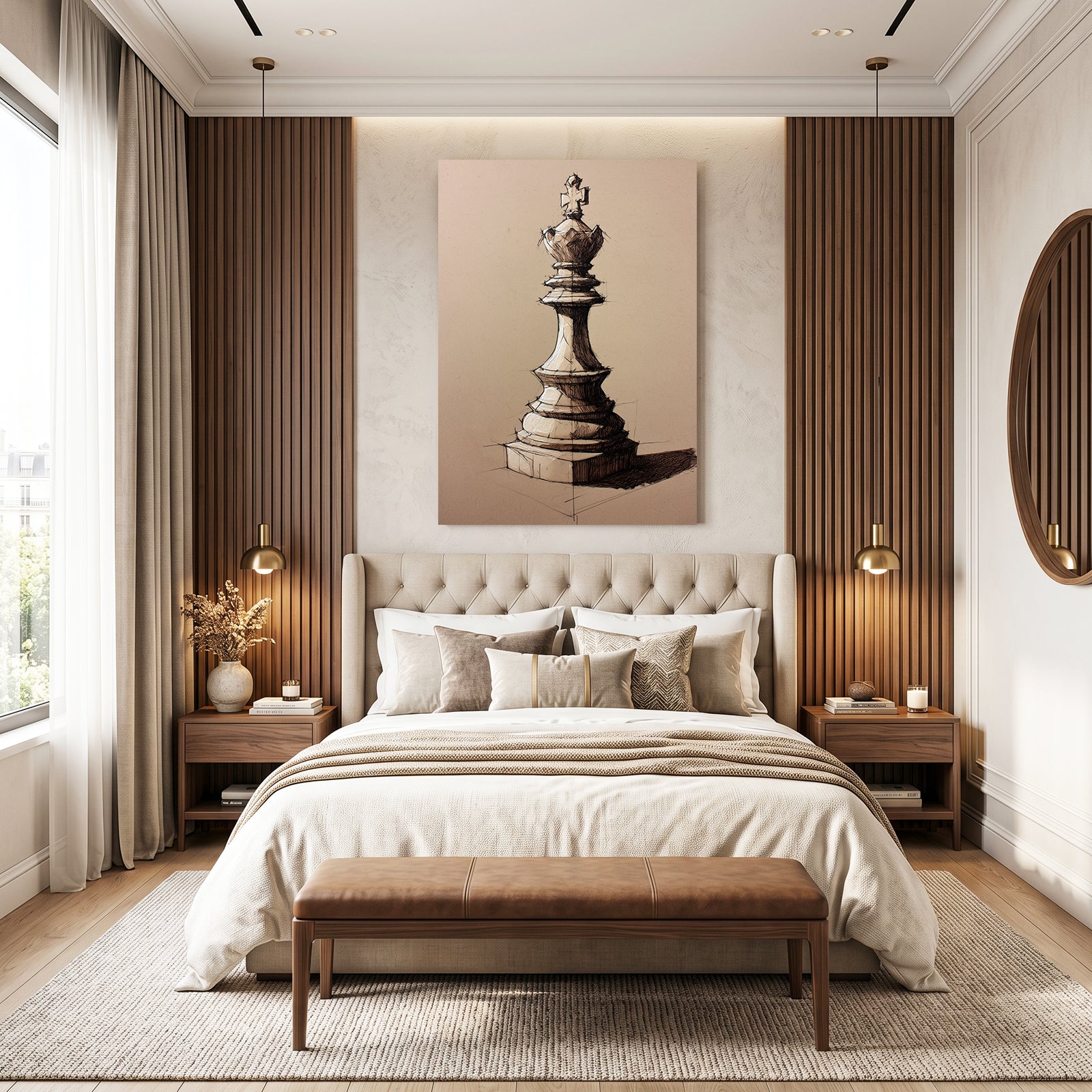 Sepia Queen Study Chess Canvas – styled in a furnished interior