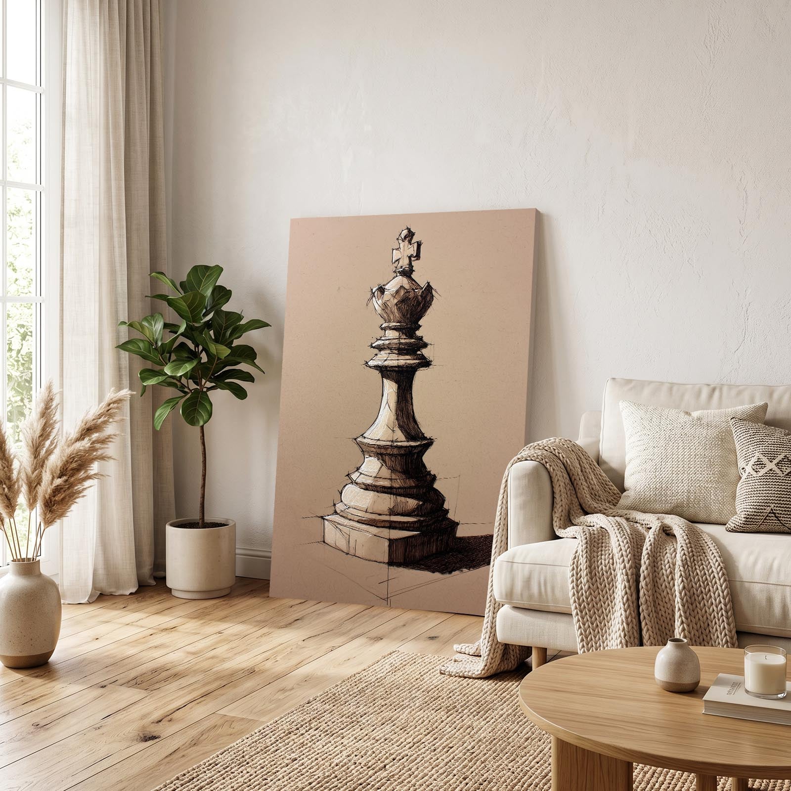 Sepia Queen Study Chess Canvas – styled in a furnished interior