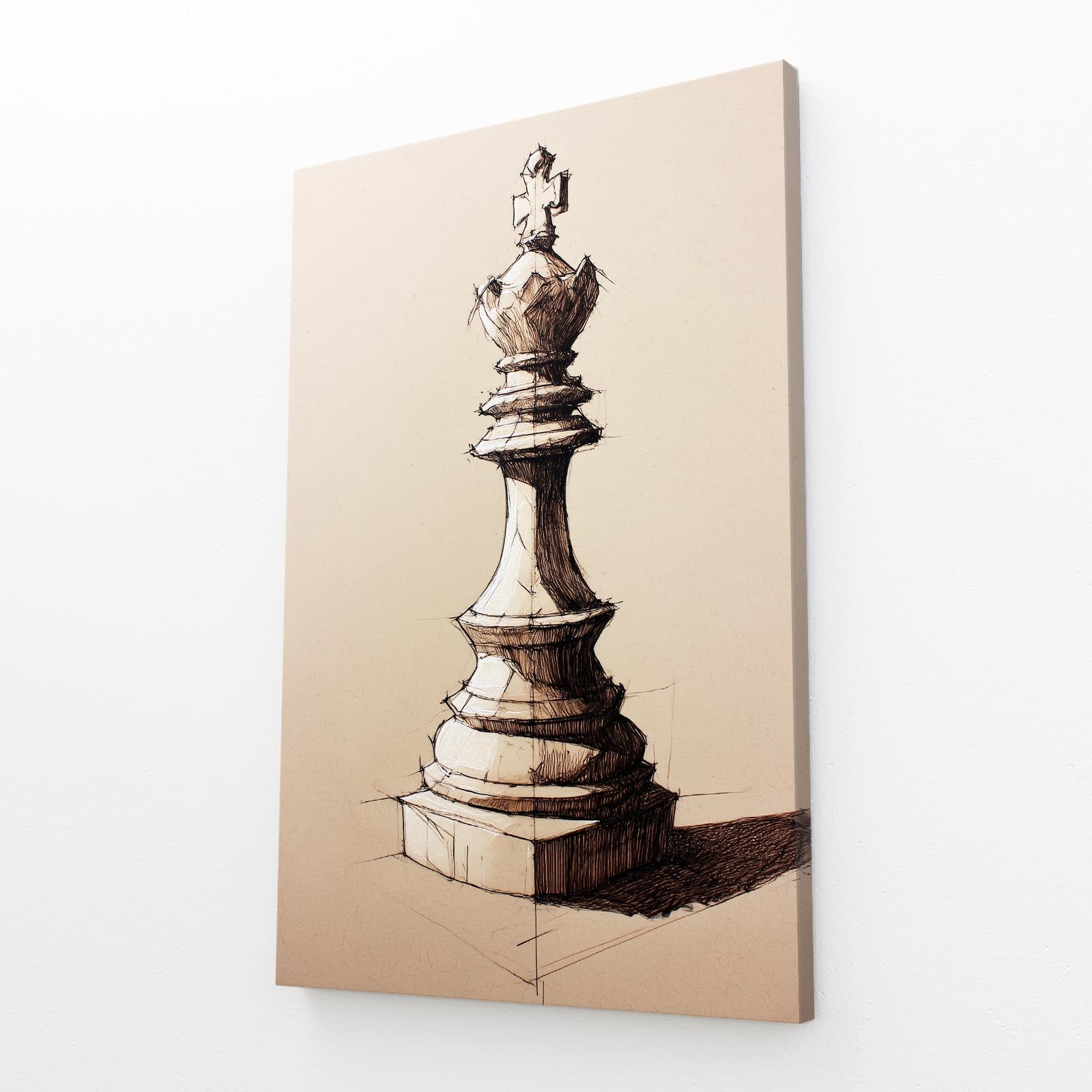 Sepia Queen Study Chess Canvas – angled canvas view on white background