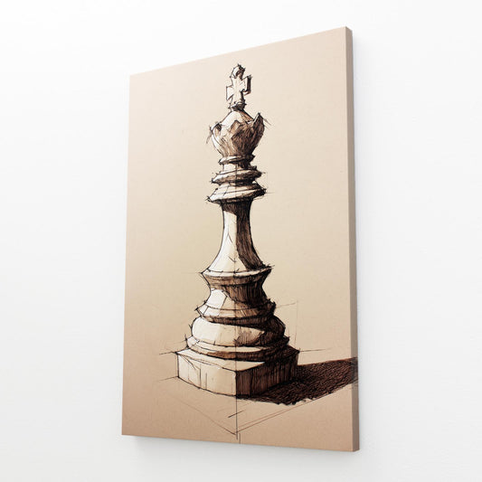 Sepia Queen Study Chess Canvas – angled canvas view on white background