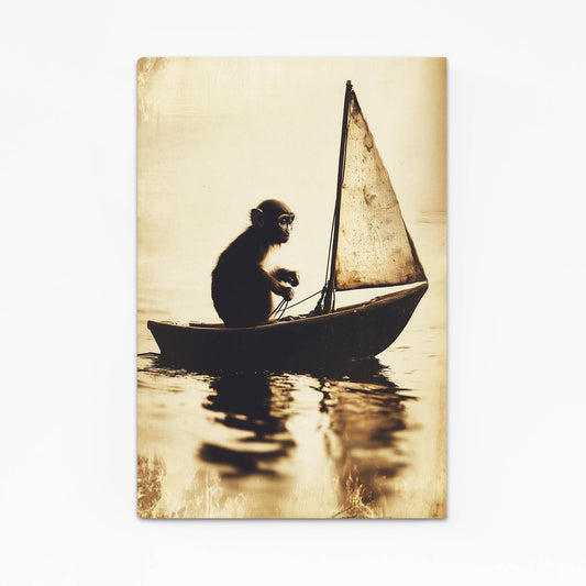 Sepia Sailboat Voyage Monkey Art – sepia sailboat voyage monkey canvas print