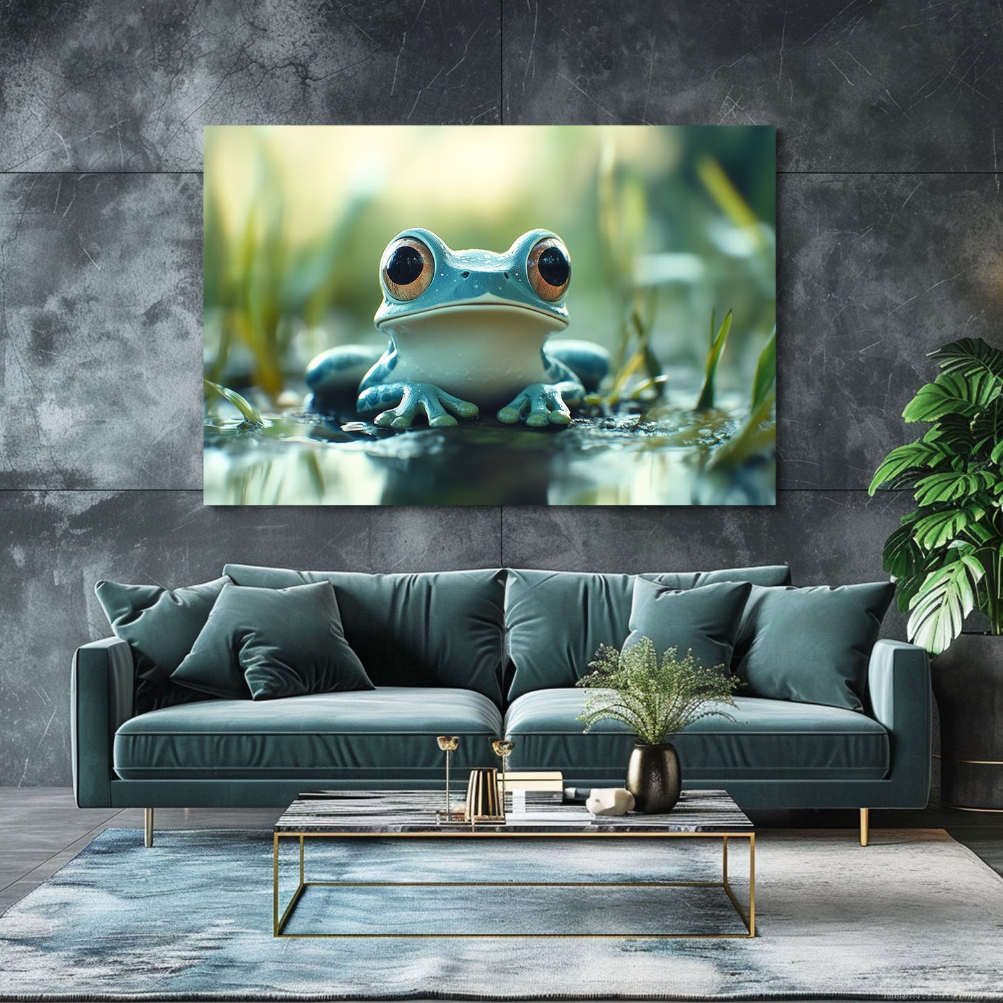 Serene Blue Frog Wall Decor – styled in a furnished interior