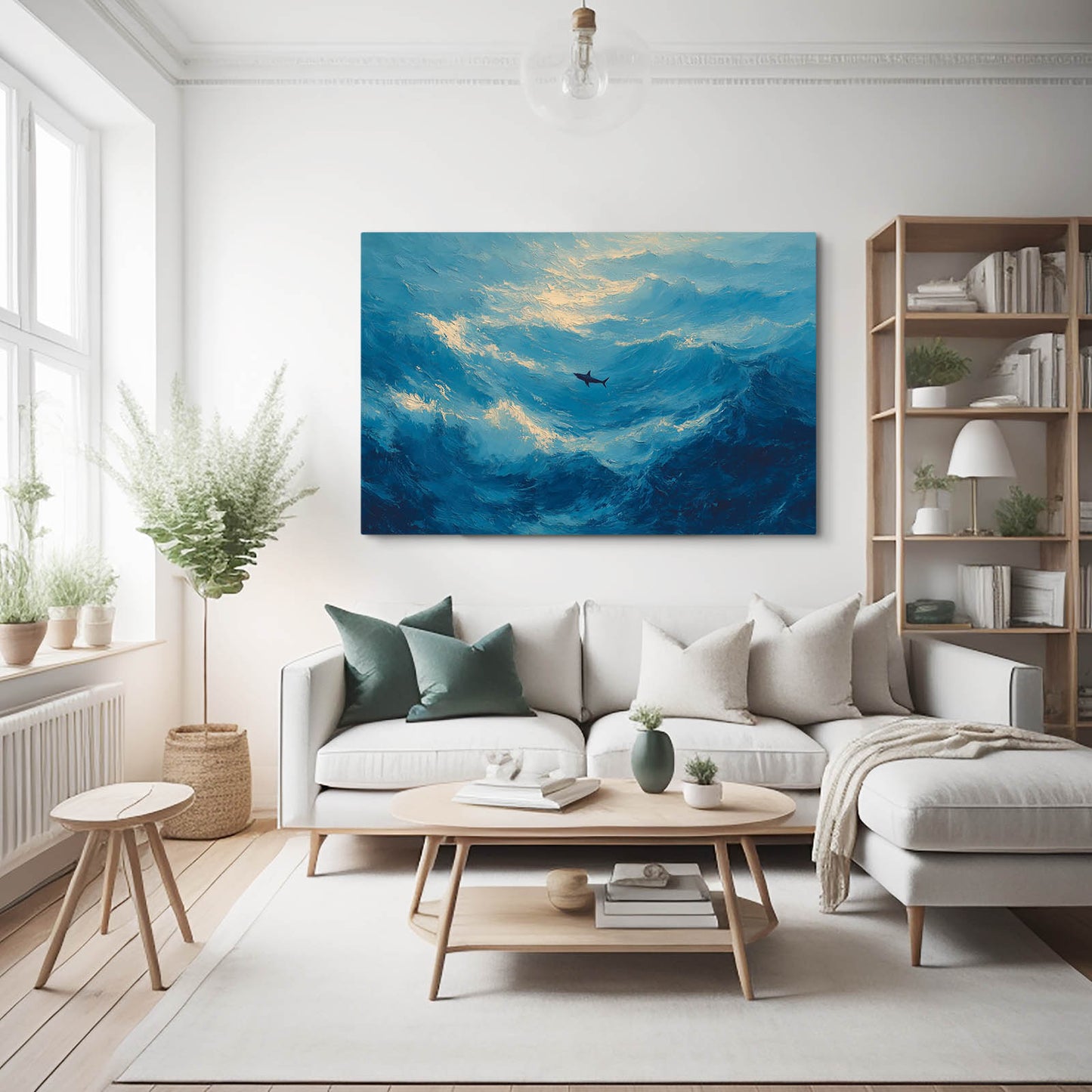 Serene Blue Sky Shark Wall Decor – styled in a furnished interior