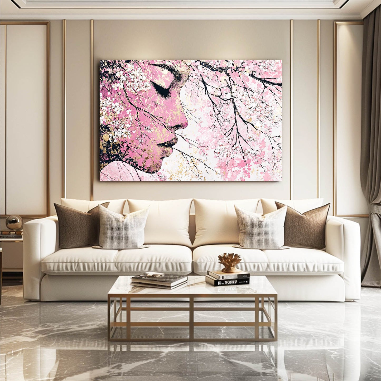 Serene Profile Cherry Blossom Wall Decor – styled in a furnished interior