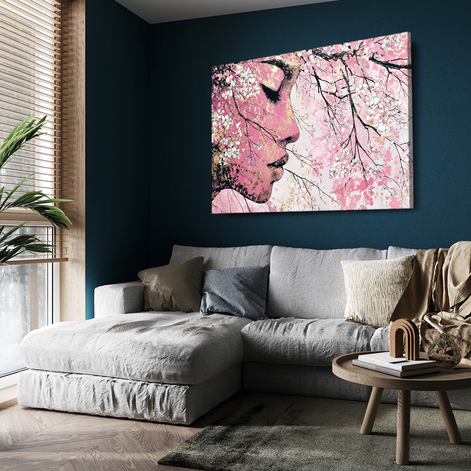 Serene Profile Cherry Blossom Wall Decor – styled in a furnished interior