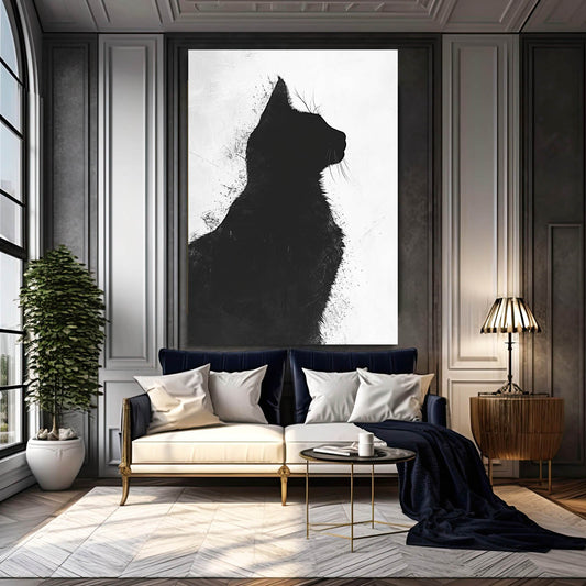 Shadow Form Cat Art — black and white canvas print in white tones, view 3