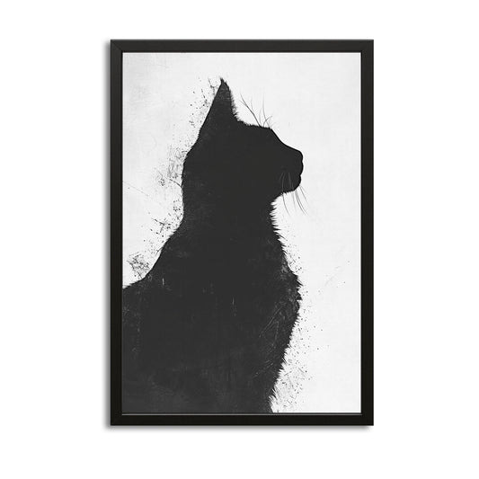 Shadow Form Cat Art — black and white canvas print in white tones, angled canvas view on white background