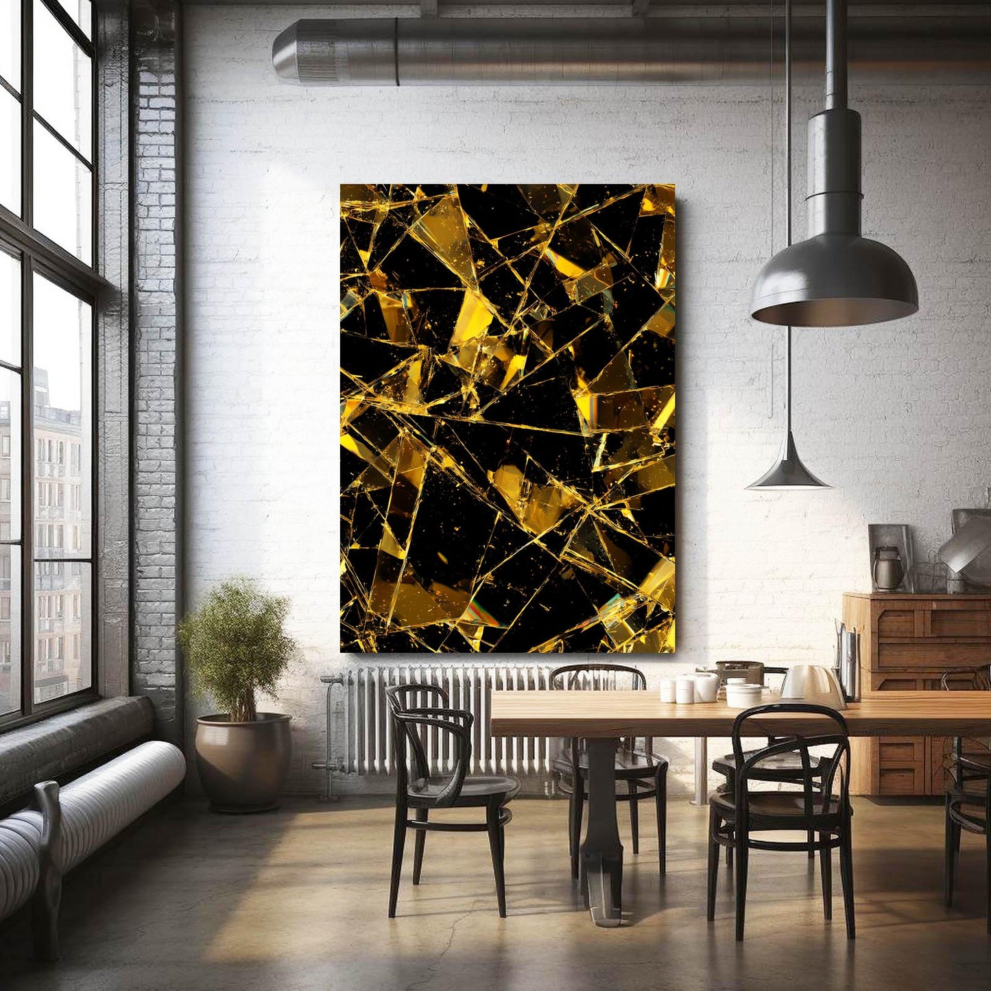 Shattered Gold Facets Wall Art – styled in a furnished interior