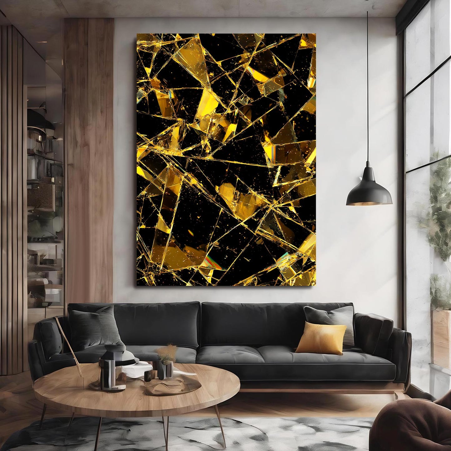 Shattered Gold Facets Wall Art – styled in a furnished interior