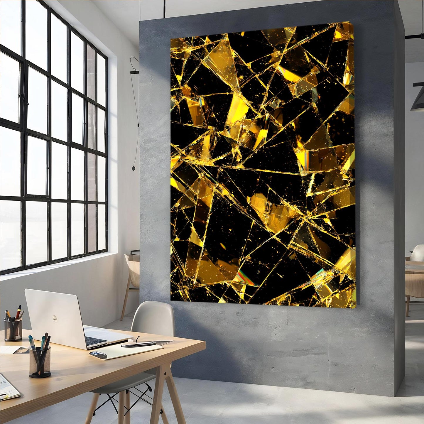 Shattered Gold Facets Wall Art – styled in a furnished interior