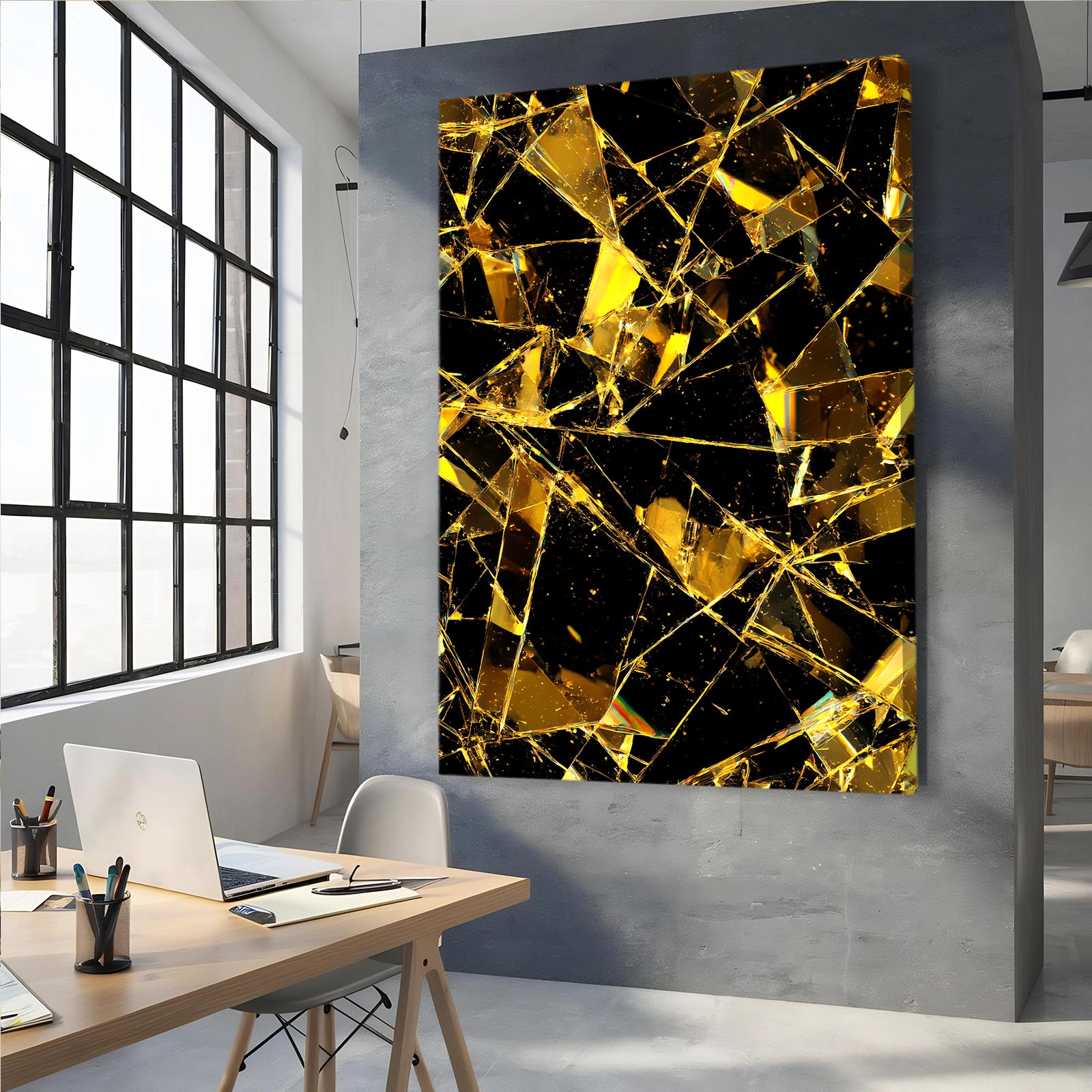 Shattered Gold Facets Wall Art – styled in a furnished interior