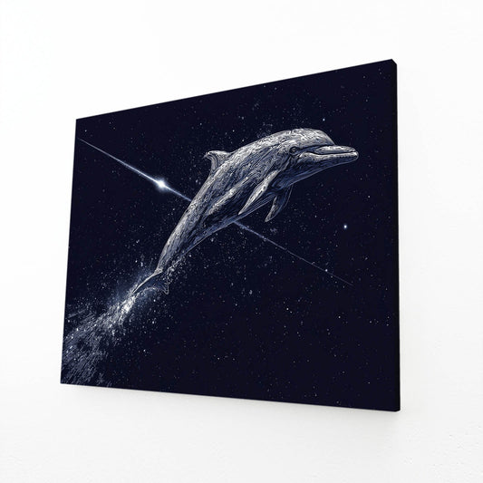 Shooting Star Dolphin Wall Art – angled canvas view on white background