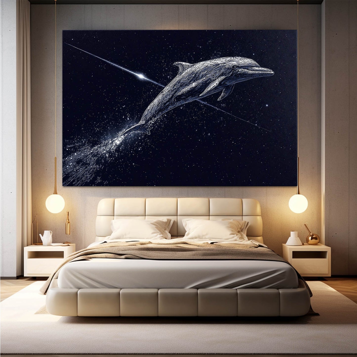 Shooting Star Dolphin Wall Art – styled in a furnished interior
