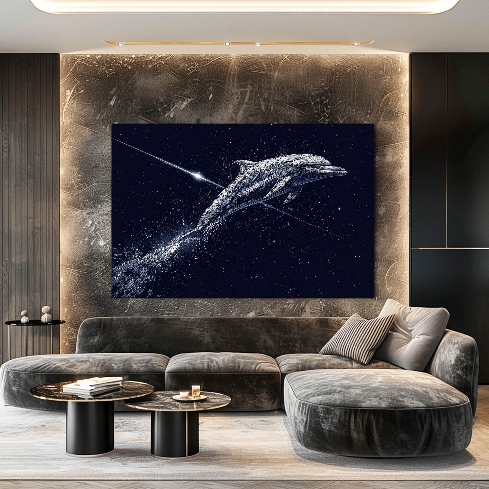 Shooting Star Dolphin Wall Art – styled in a furnished interior