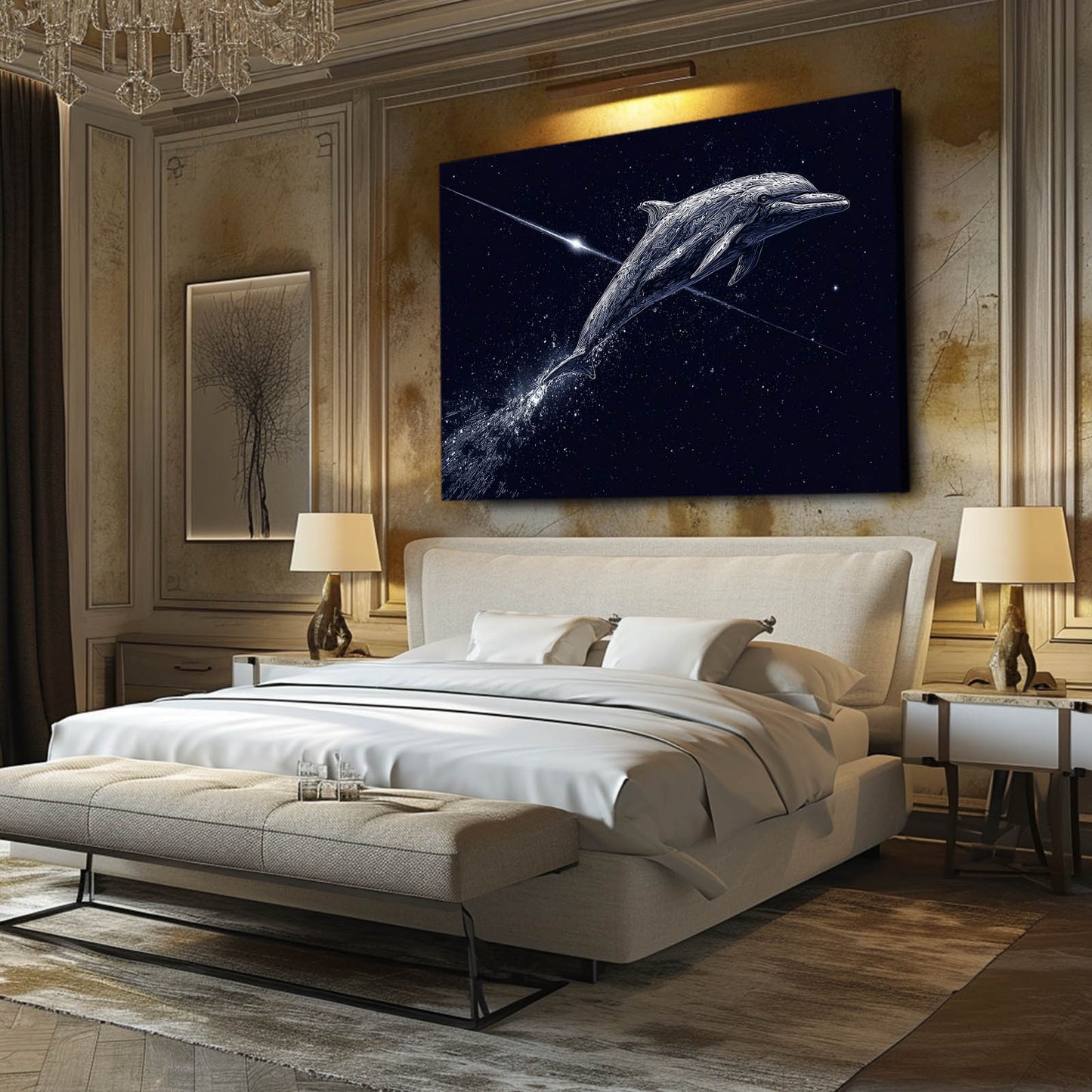 Shooting Star Dolphin Wall Art – styled in a furnished interior