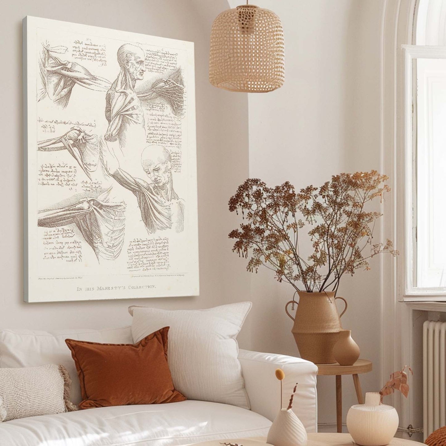 Shoulder Anatomy Study Da Vinci Canvas Art – styled in a furnished interior