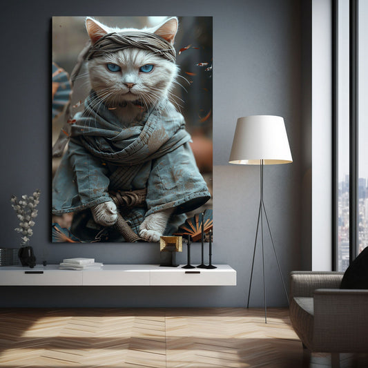 Silent Blade Cat Art — anime canvas print in brown tones, view 3