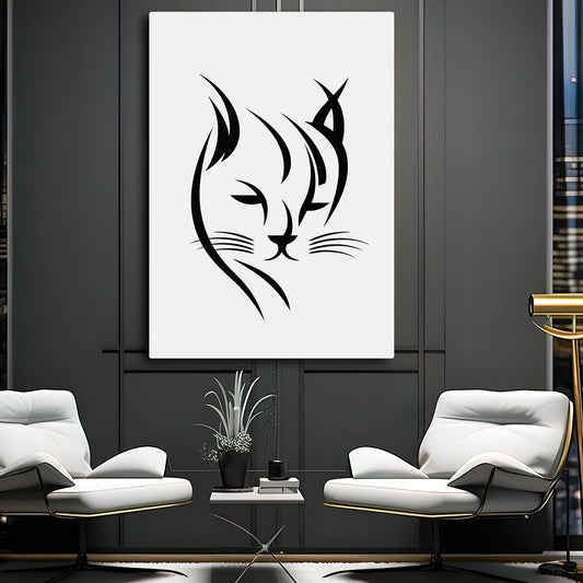 Silhouette Cat Wall Art — black and white canvas print in white tones, view 3