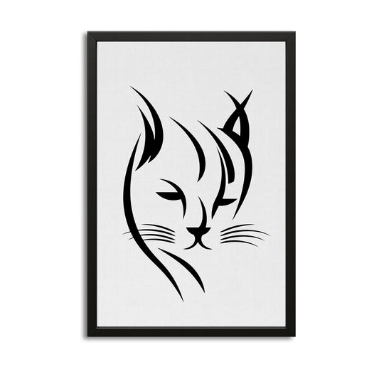 Silhouette Cat Wall Art — black and white canvas print in white tones, with Premium Black frame on white background
