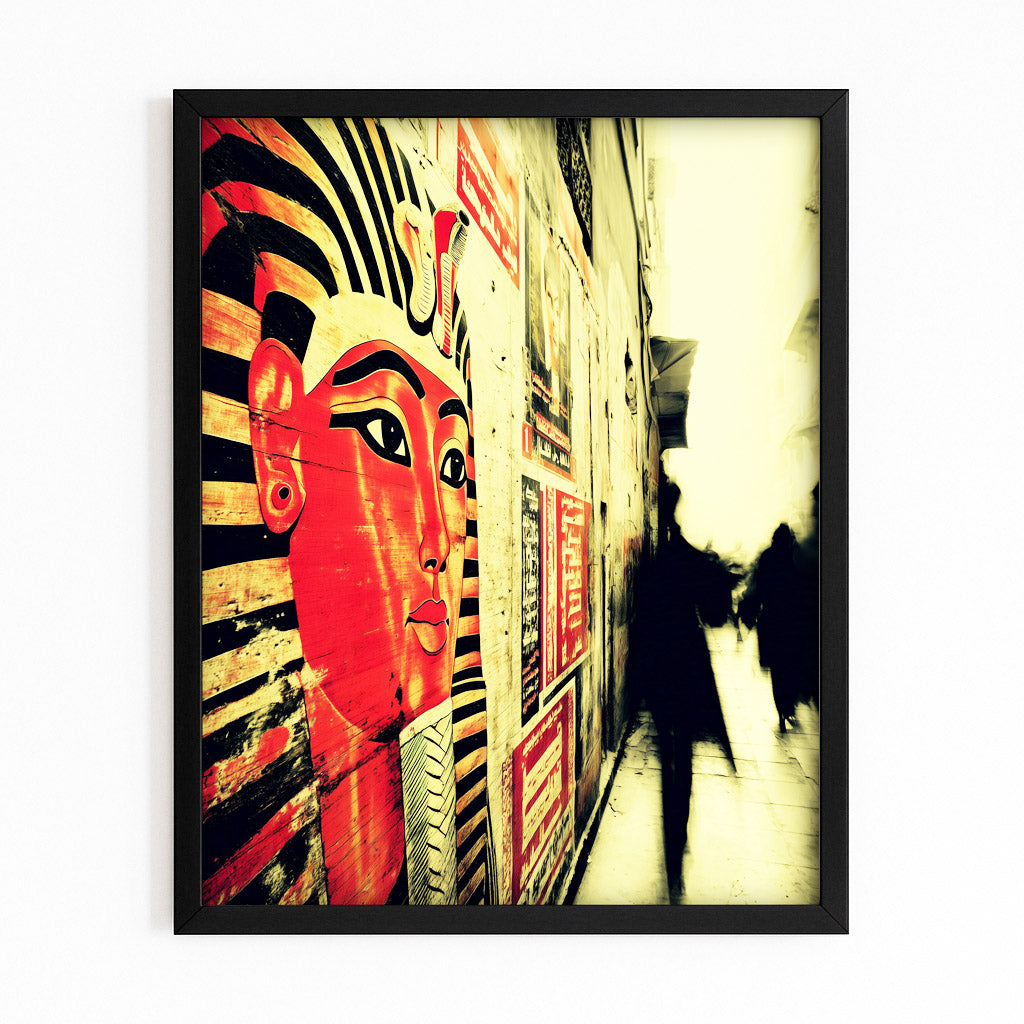 Silhouette Hieroglyph Corridor Egyptian Canvas – with Premium Black frame on white background