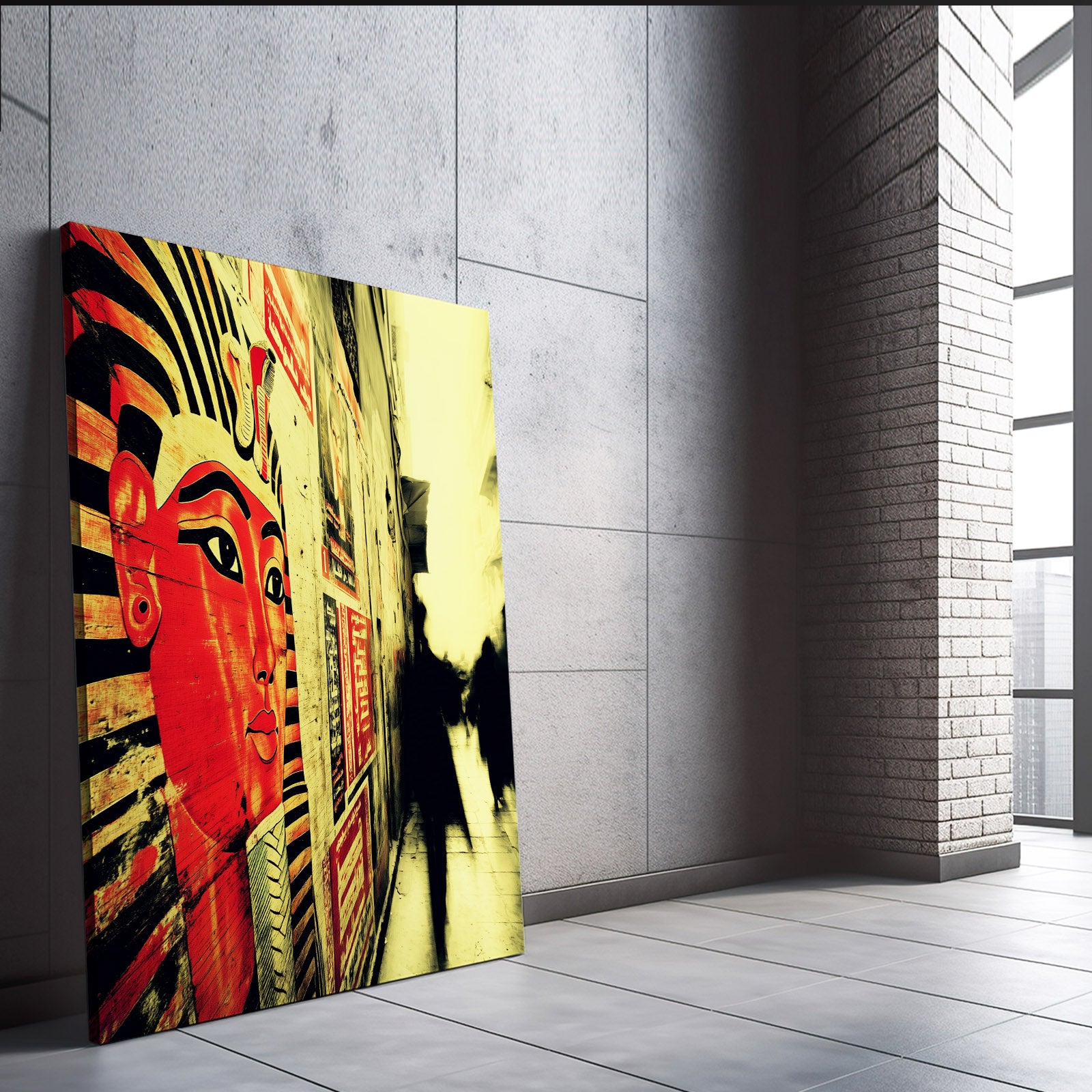 Silhouette Hieroglyph Corridor Egyptian Canvas – styled in a furnished interior