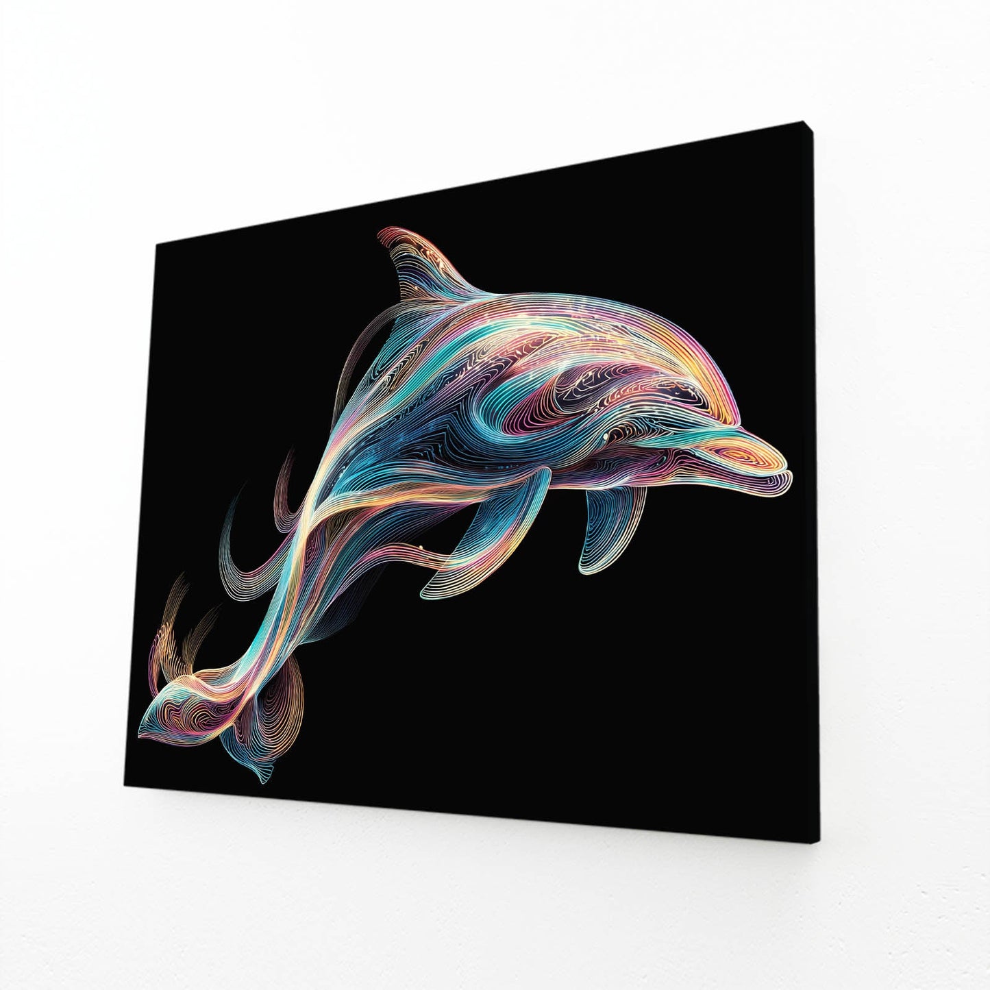 Silk Ribbon Dolphin Wall Art – angled canvas view on white background