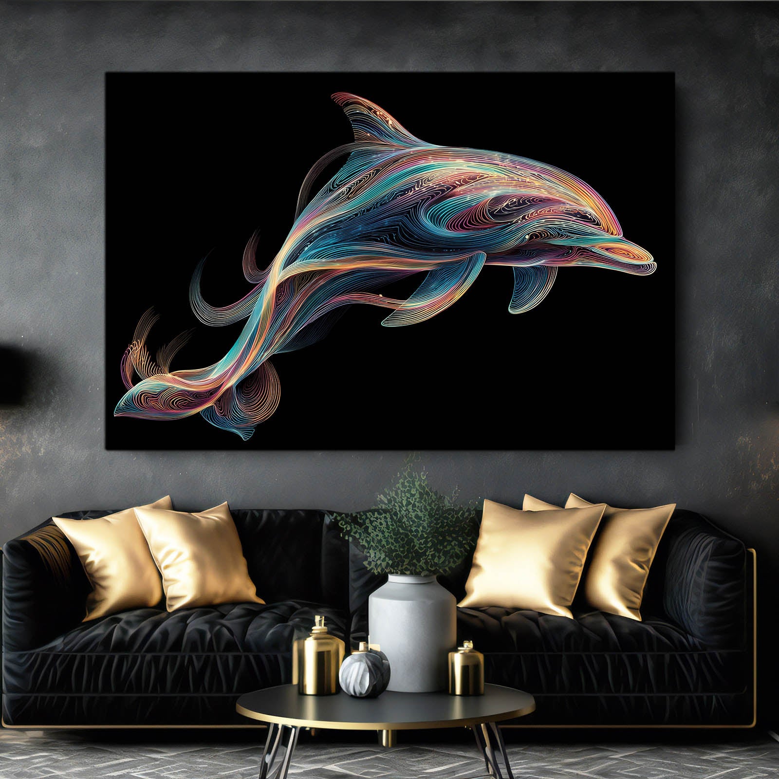 Silk Ribbon Dolphin Wall Art – styled in a furnished interior