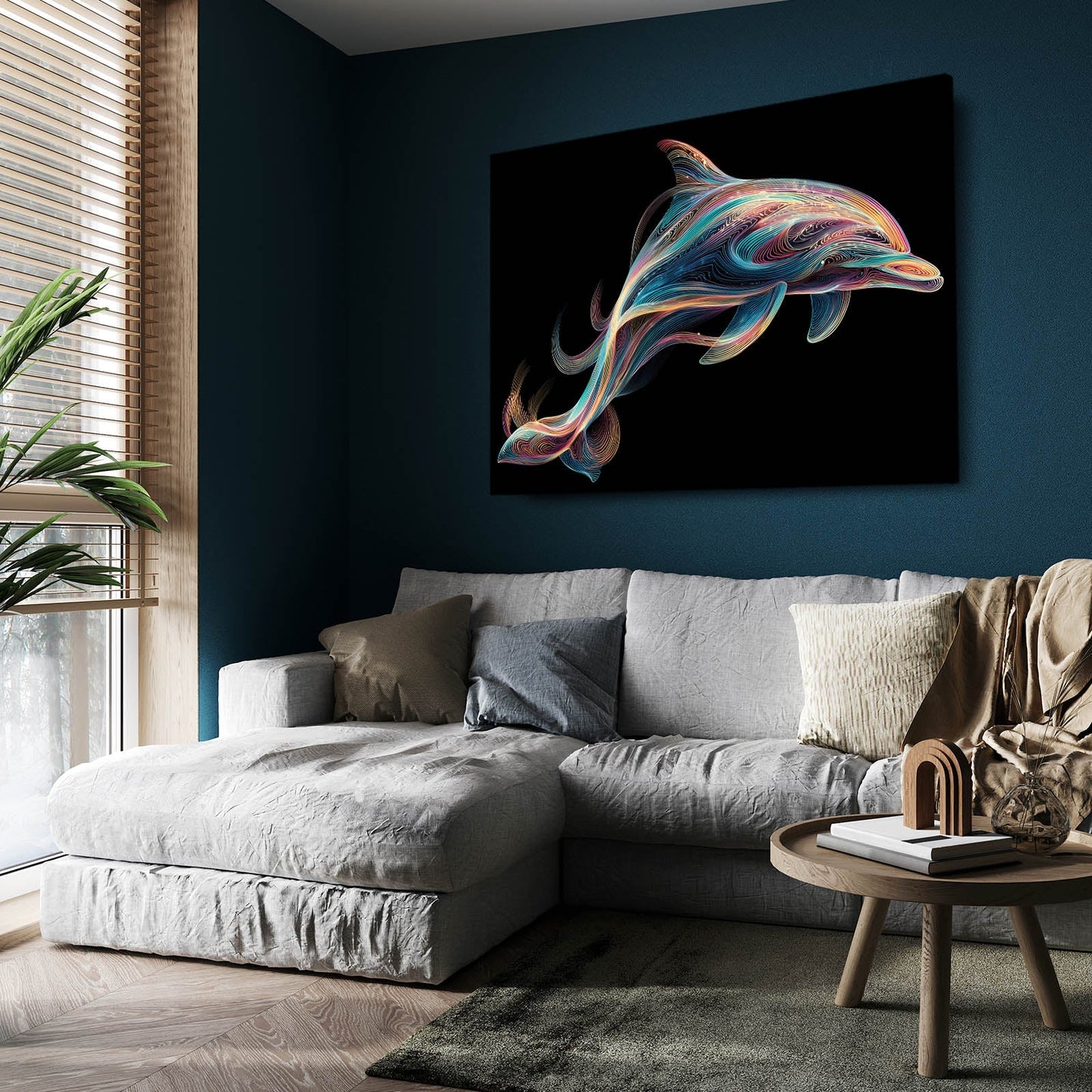 Silk Ribbon Dolphin Wall Art – styled in a furnished interior