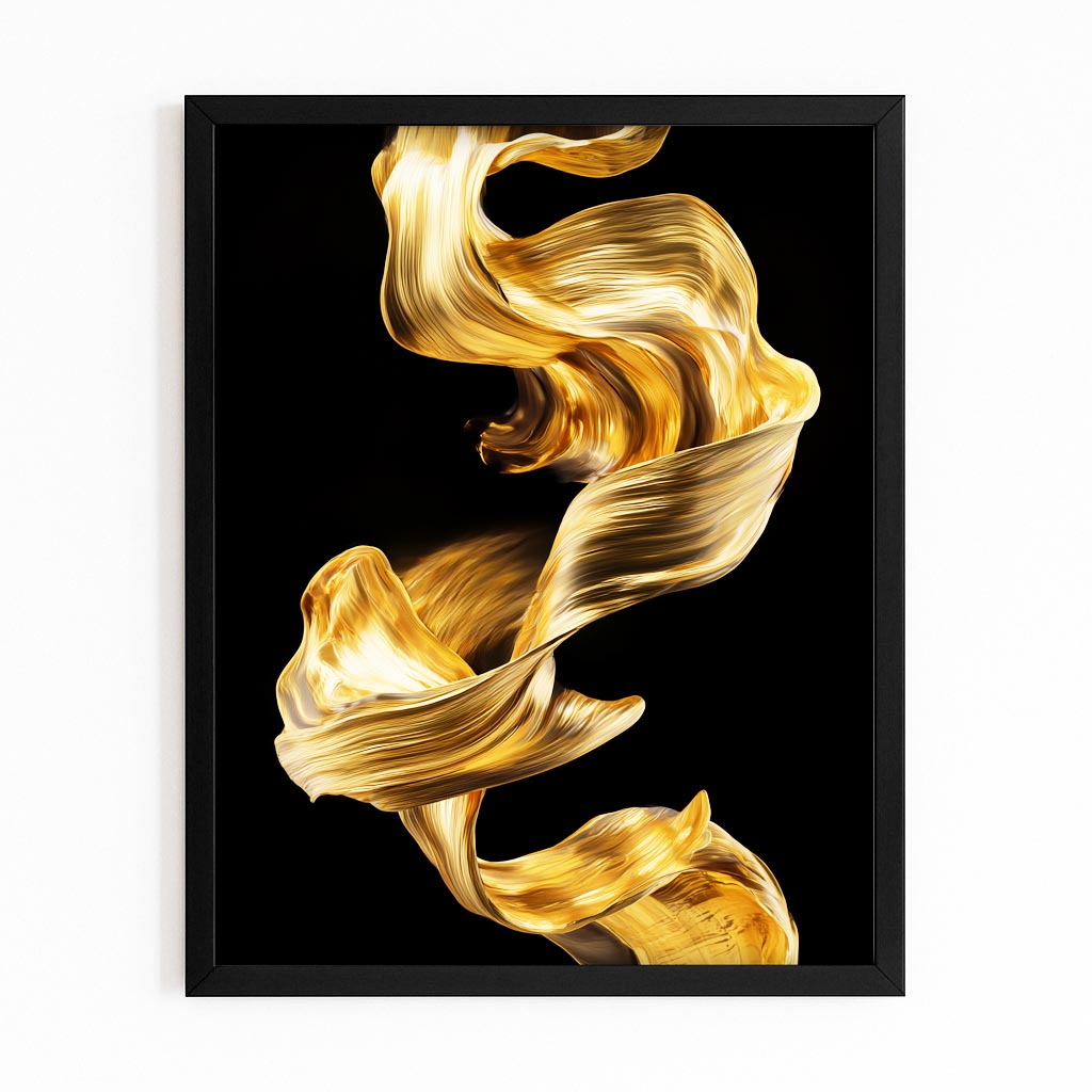 Silken Gold Ribbon Prints – with Premium Black frame on white background